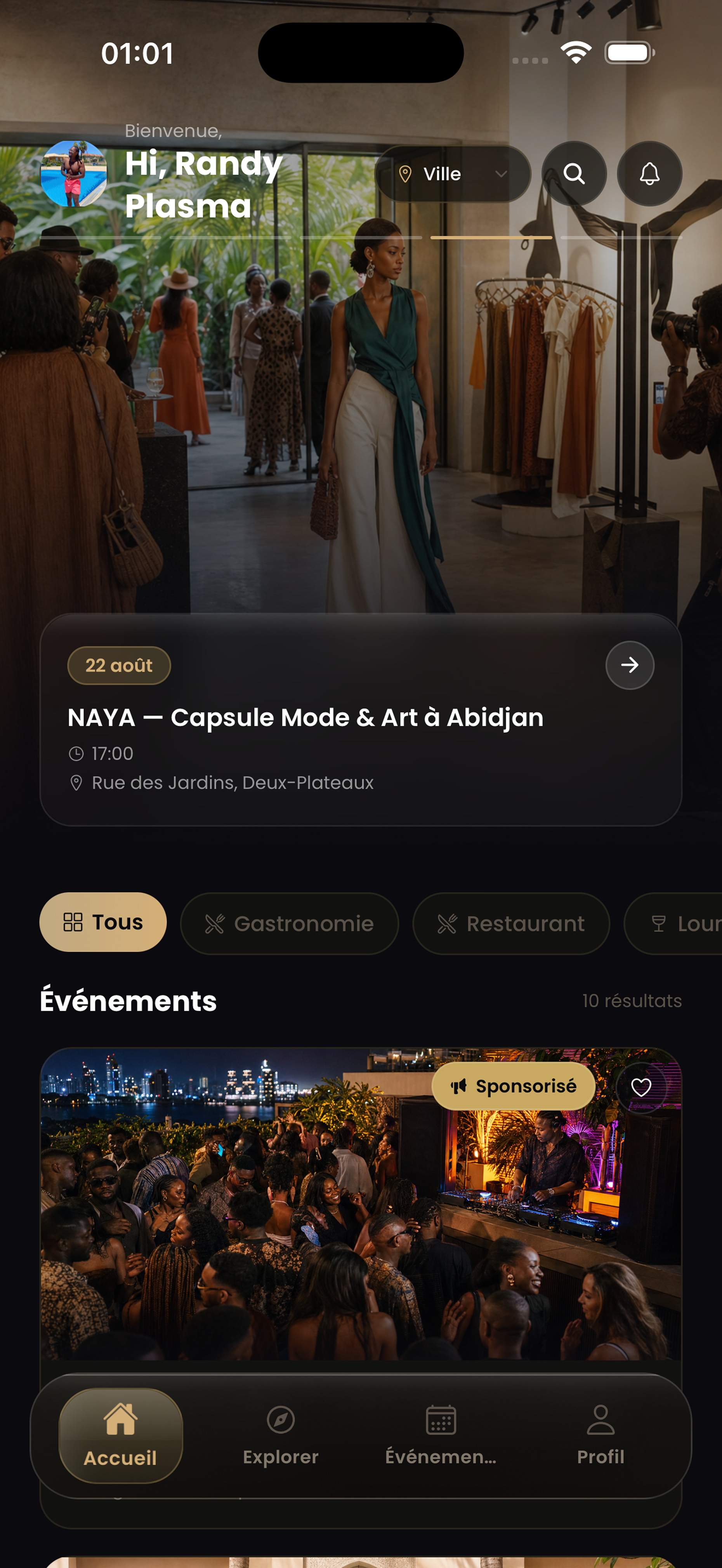 Capture d'écran de l'accueil de l'application ONLIST
